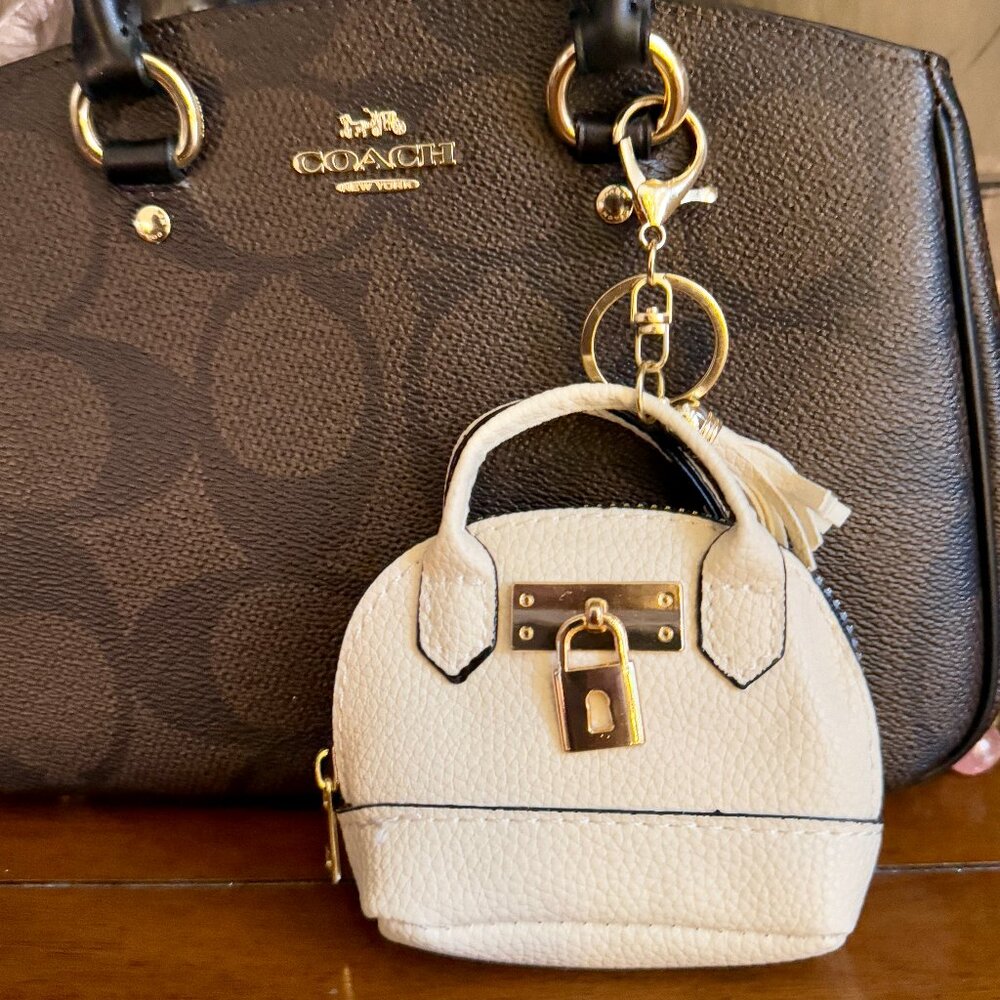 NEW Mini Keychain Handbag with Tassel and Keychain Purse Charm - WHITE